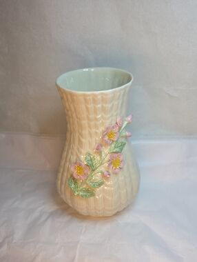 Vintage Belleek Limpit Briar Rose Vase 3rd Green Mark